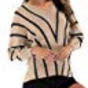 Women's V Neck Loose Tops Stripe Sweater
